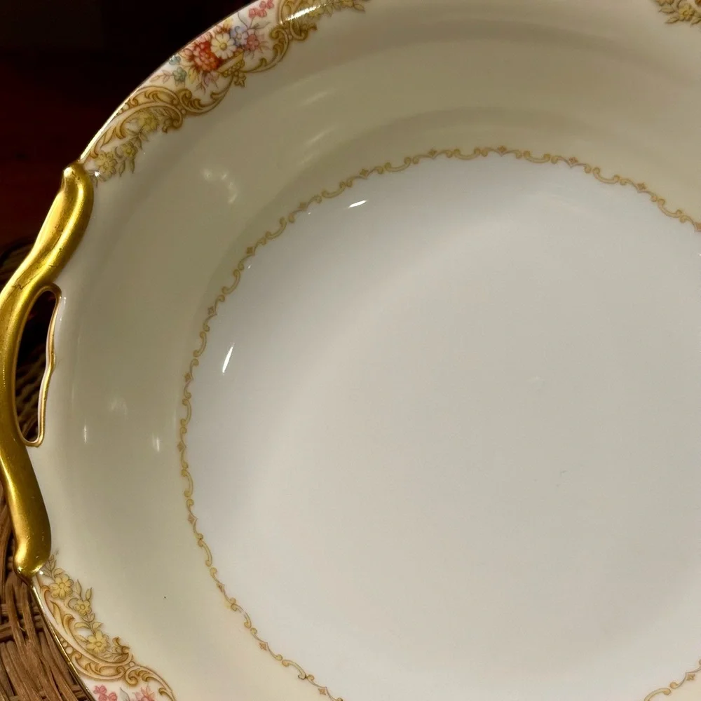 Vintage Noritake Trojan Round Double Handled Serving Bowl Gold Floral Japan